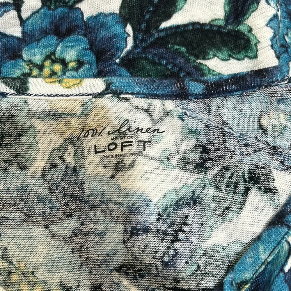 LOFT WOMEN 100% LINEN BLOUSE BLUE FLORAL SLEEVELESS SIZE SMALL - Picture 6 of 10